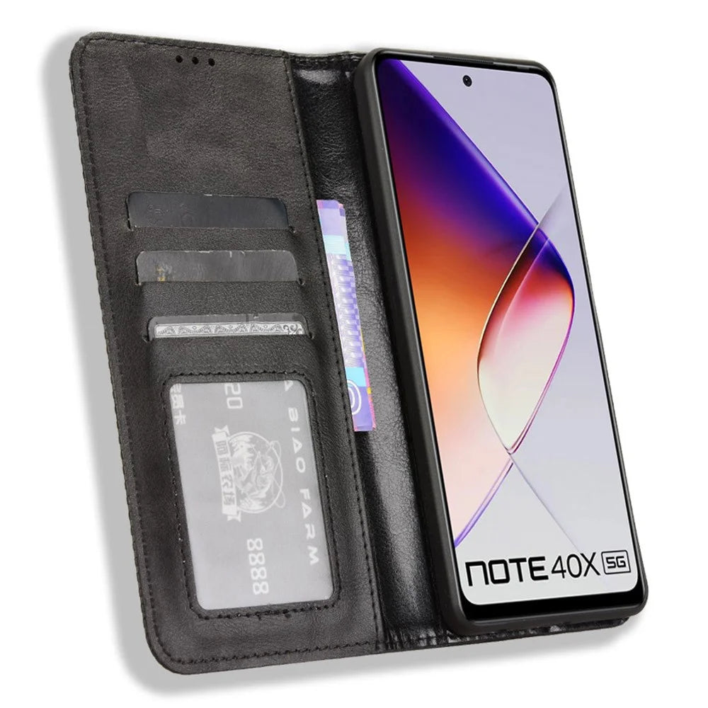 For Infinix Note 40X 5G X6838 Leather Case Wallet Stand Retro Texture Phone Cover - Black - 2