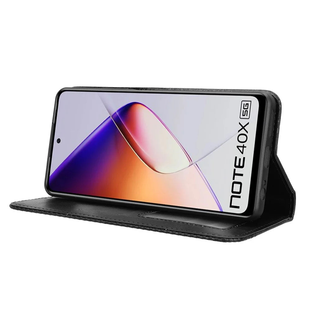 For Infinix Note 40X 5G X6838 Leather Case Wallet Stand Retro Texture Phone Cover - Black - 3