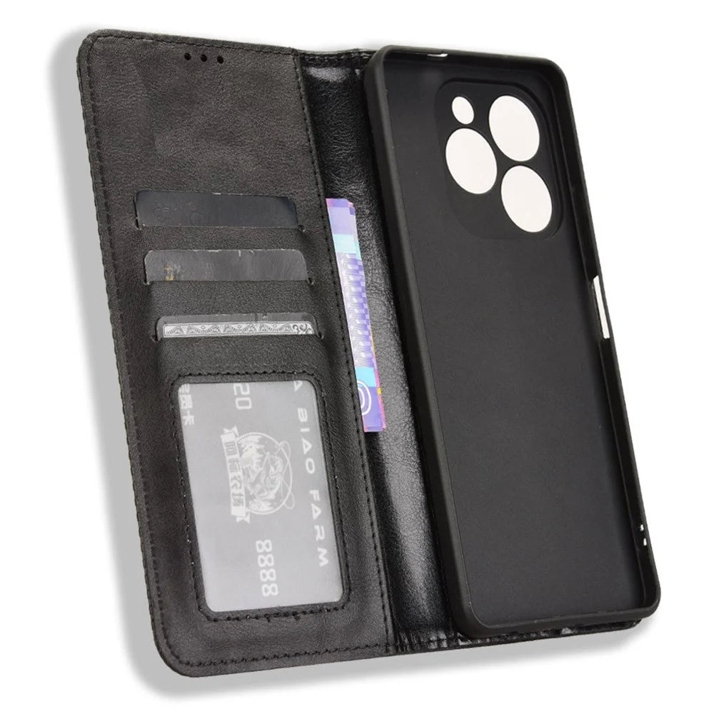 For Infinix Note 40X 5G X6838 Leather Case Wallet Stand Retro Texture Phone Cover - Black - 5