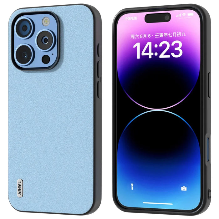ABEEL For iPhone 16 Pro Max Case Anti-Scratch Genuine Cow Leather Back Phone Cover - Blue - 1
