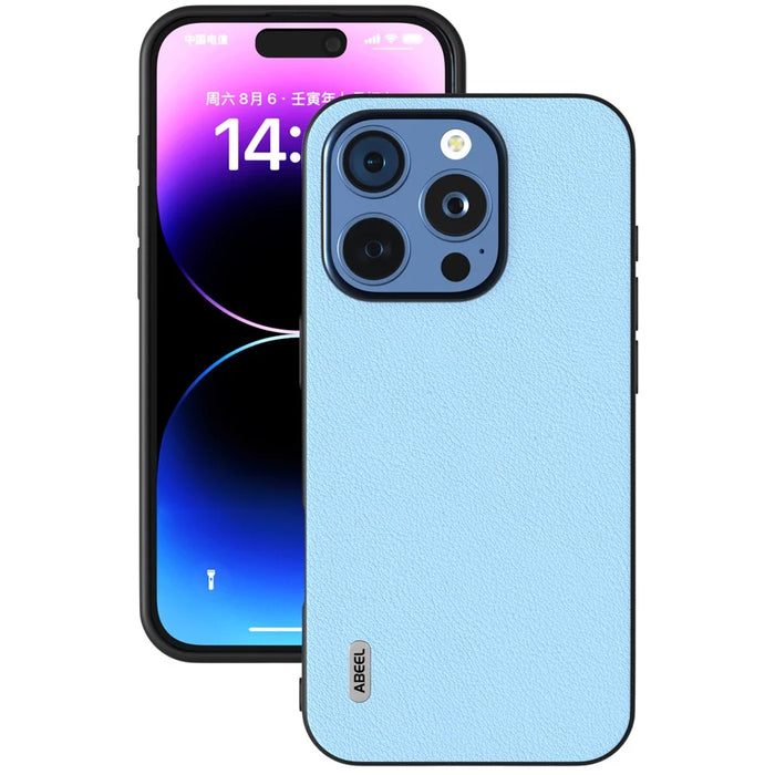 ABEEL For iPhone 16 Pro Max Case Anti-Scratch Genuine Cow Leather Back Phone Cover - Blue - 2