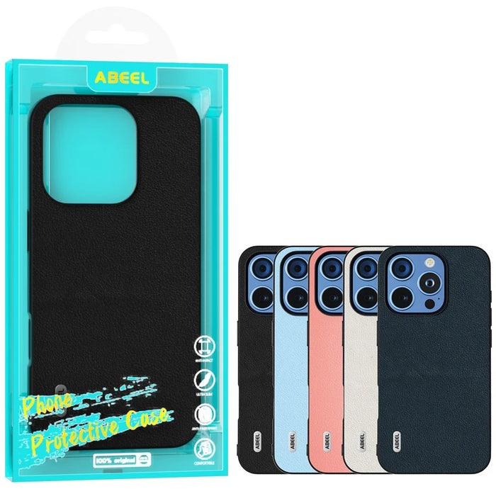 ABEEL For iPhone 16 Pro Max Case Anti-Scratch Genuine Cow Leather Back Phone Cover - Blue - 6