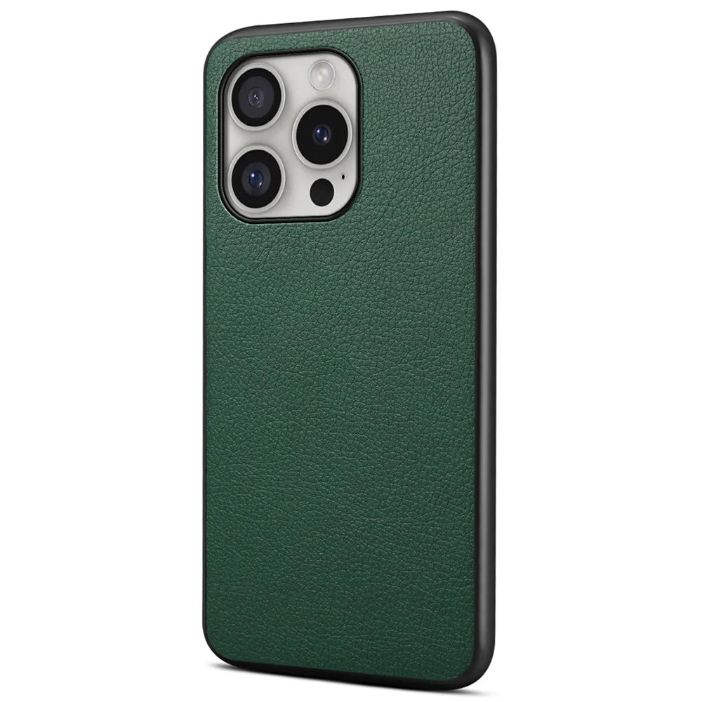 For iPhone 16 Pro Case Leather Coated PC+TPU Anti-Scratch Phone Cover - Green - 1