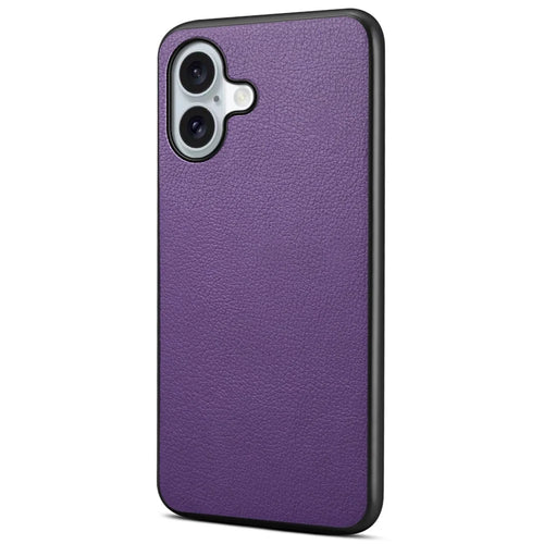 For iPhone 16 Case Leather Coated PC+TPU Anti-Scratch Phone Cover - Purple - 1