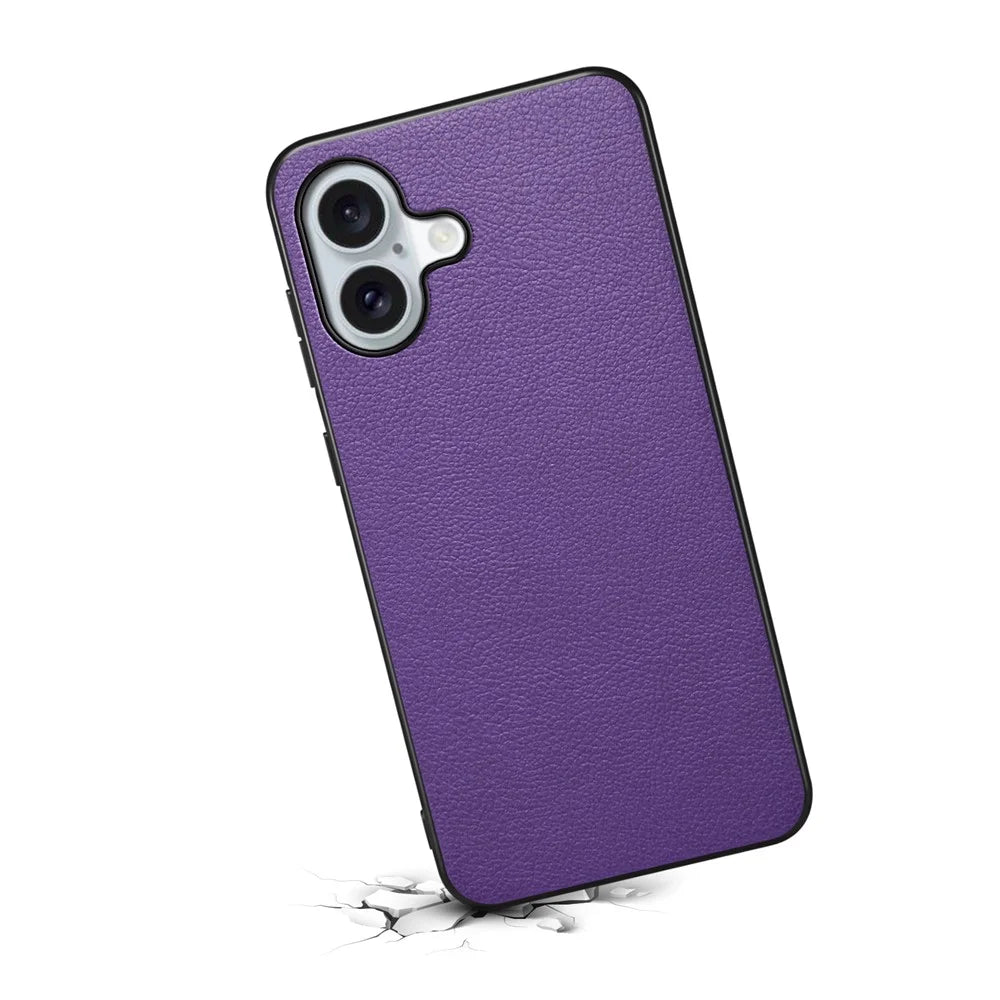 For iPhone 16 Case Leather Coated PC+TPU Anti-Scratch Phone Cover - Purple - 2