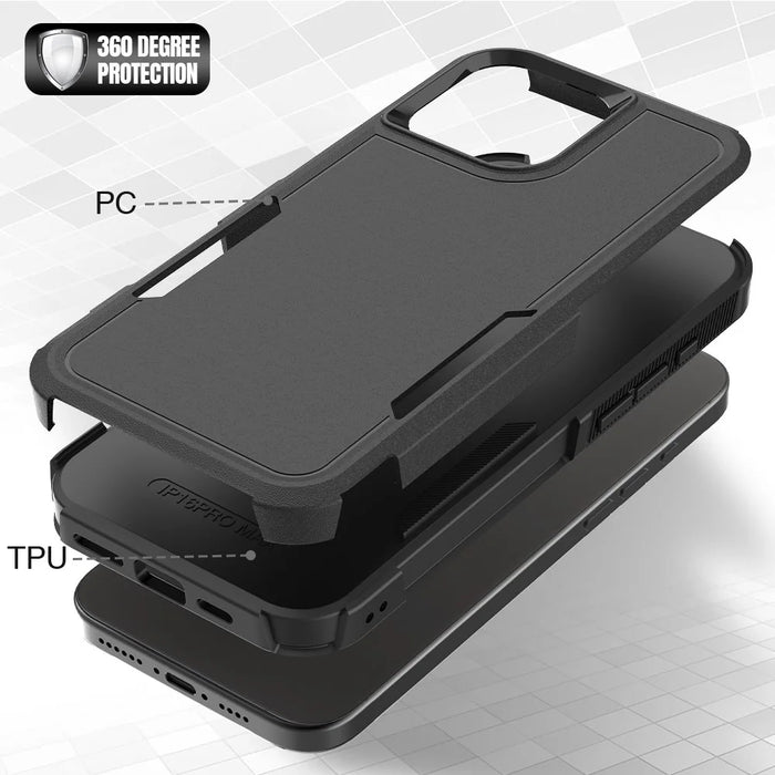 For iPhone 16 Pro Max Case 2-in-1 PC+TPU Shockproof Phone Cover - Black - 2