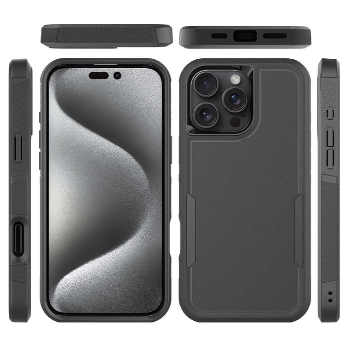 For iPhone 16 Pro Max Case 2-in-1 PC+TPU Shockproof Phone Cover - Black - 6