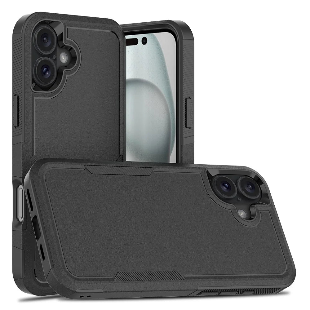For iPhone 16 Plus Case 2-in-1 PC+TPU Shockproof Phone Cover - Black - 1
