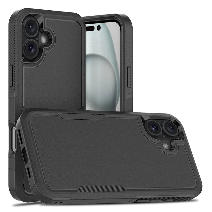 For iPhone 16 Plus Case 2-in-1 PC+TPU Shockproof Phone Cover - Black - 1