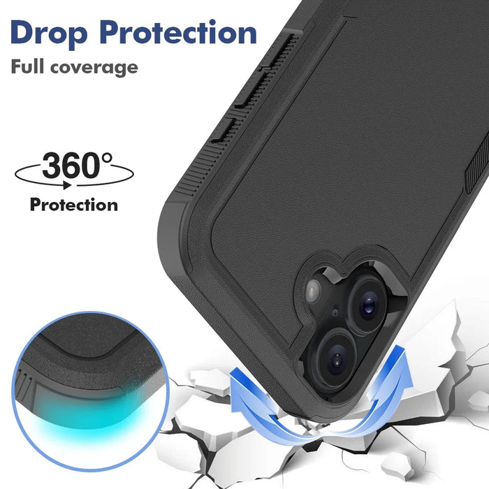 For iPhone 16 Plus Case 2-in-1 PC+TPU Shockproof Phone Cover - Black - 3