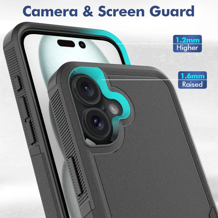 For iPhone 16 Plus Case 2-in-1 PC+TPU Shockproof Phone Cover - Black - 4