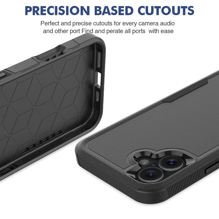 For iPhone 16 Plus Case 2-in-1 PC+TPU Shockproof Phone Cover - Black - 5
