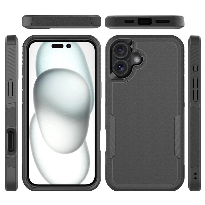 For iPhone 16 Plus Case 2-in-1 PC+TPU Shockproof Phone Cover - Black - 6