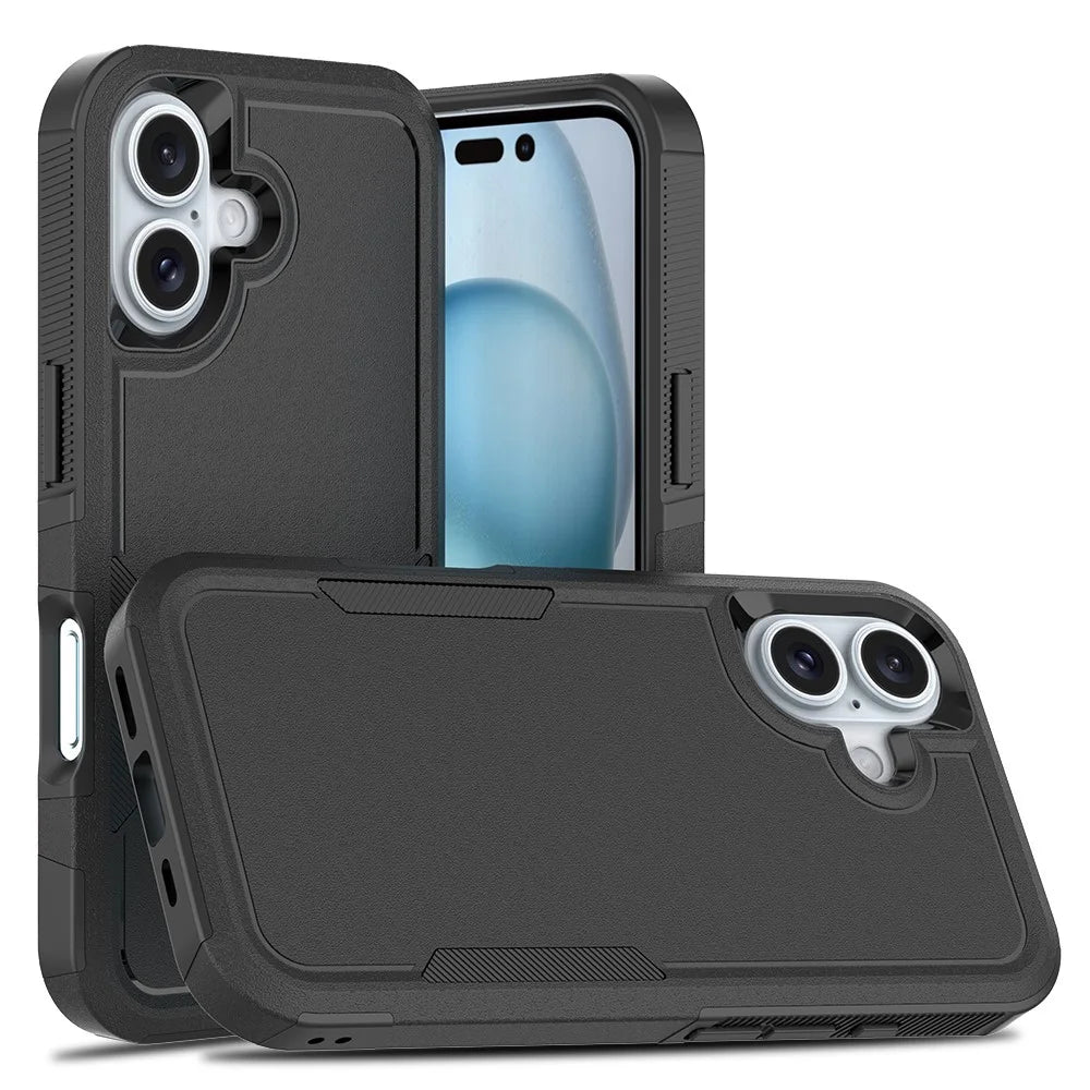 For iPhone 16 Case 2-in-1 PC+TPU Shockproof Phone Cover - Black - 1