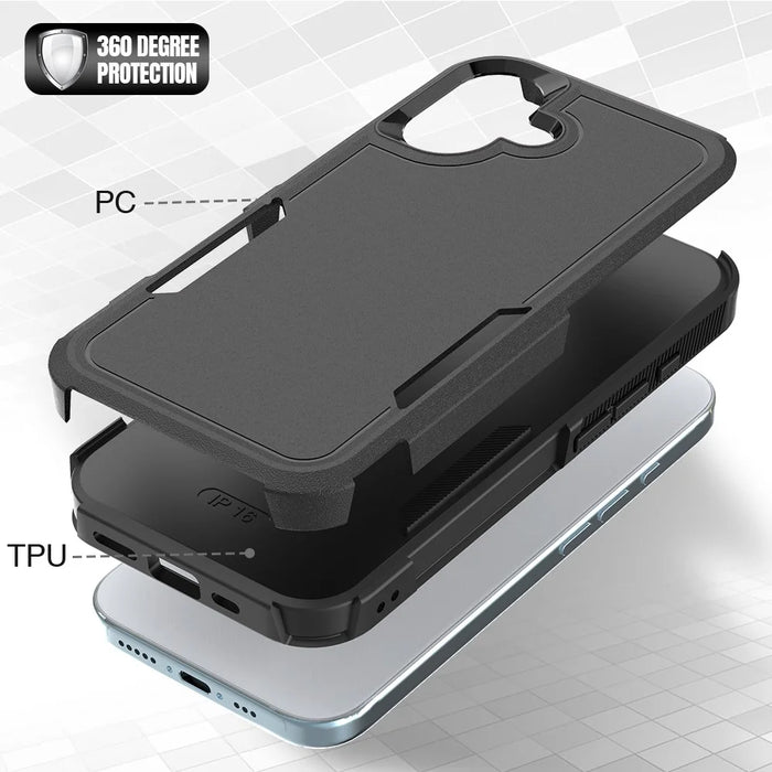 For iPhone 16 Case 2-in-1 PC+TPU Shockproof Phone Cover - Black - 2