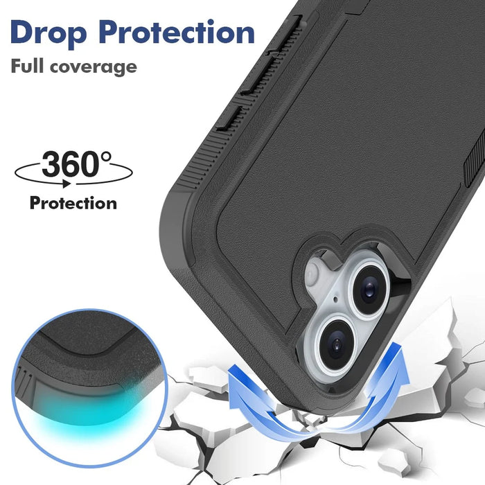 For iPhone 16 Case 2-in-1 PC+TPU Shockproof Phone Cover - Black - 3