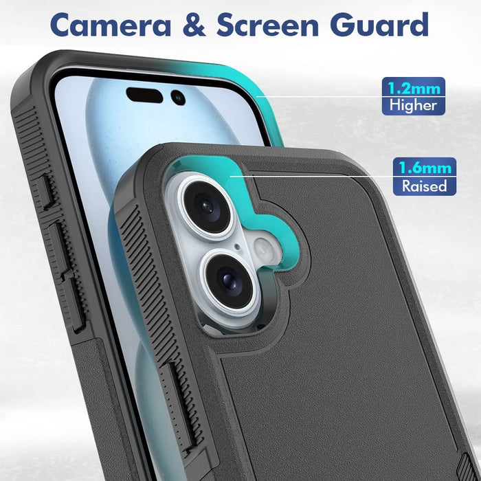 For iPhone 16 Case 2-in-1 PC+TPU Shockproof Phone Cover - Black - 4