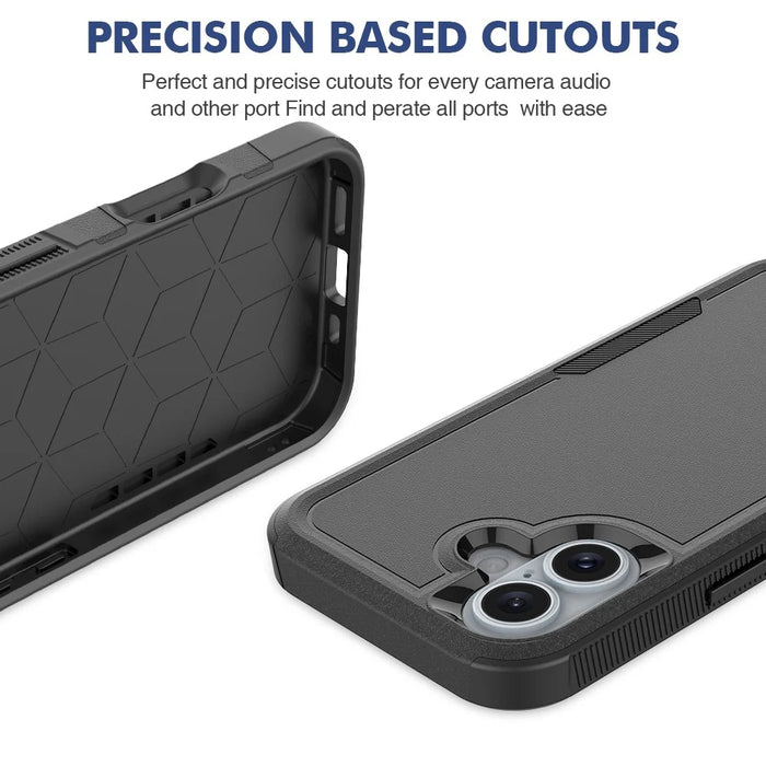 For iPhone 16 Case 2-in-1 PC+TPU Shockproof Phone Cover - Black - 5