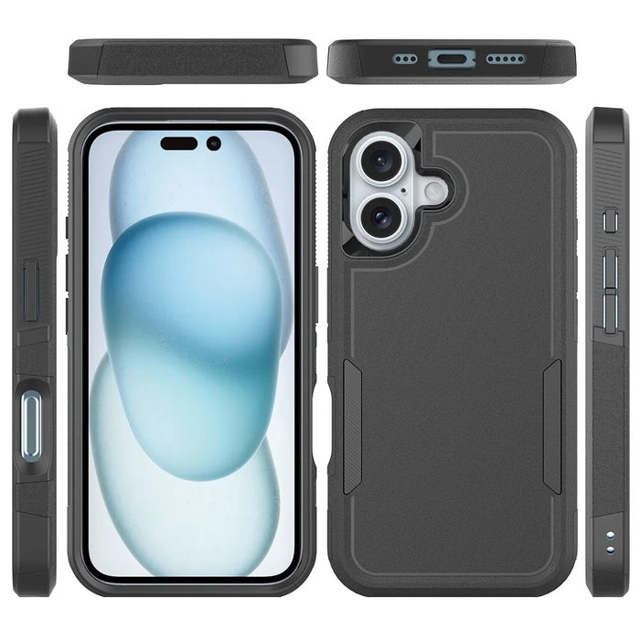 For iPhone 16 Case 2-in-1 PC+TPU Shockproof Phone Cover - Black - 6