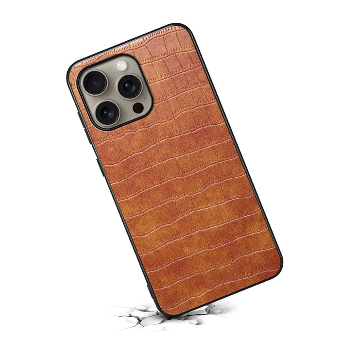 For iPhone 16 Pro Max Case Crocodile Texture Leather Coated PC+TPU Phone Cover - Brown - 2