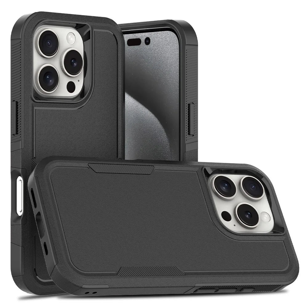For iPhone 16 Pro Case 2-in-1 PC+TPU Shockproof Phone Cover - Black - 1