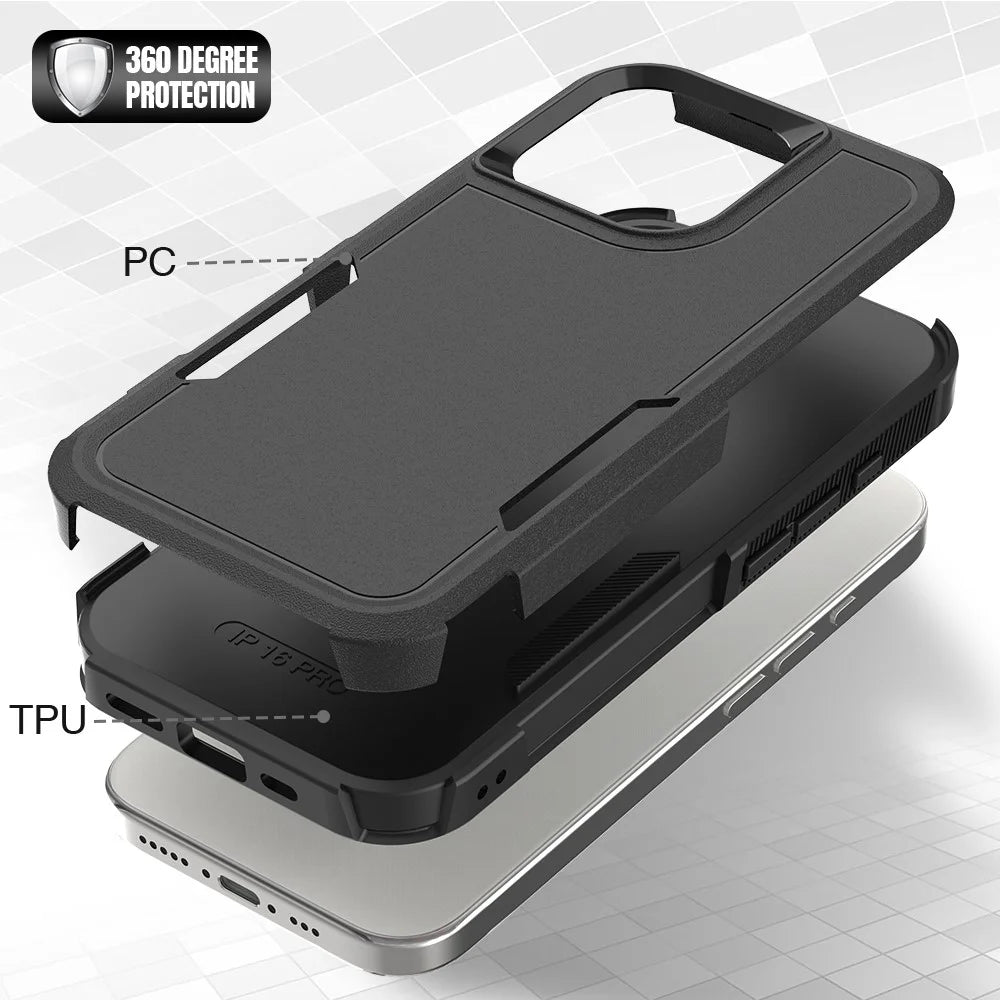 For iPhone 16 Pro Case 2-in-1 PC+TPU Shockproof Phone Cover - Black - 2
