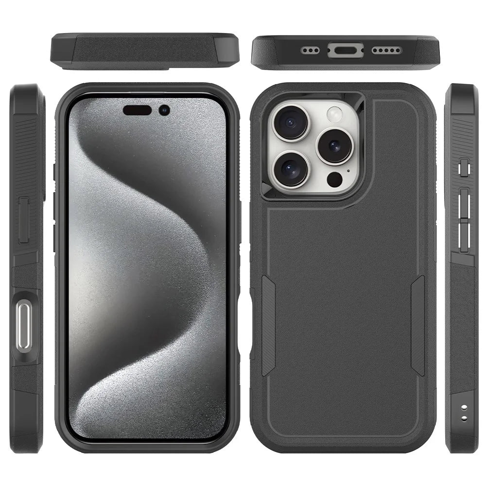 For iPhone 16 Pro Case 2-in-1 PC+TPU Shockproof Phone Cover - Black - 6