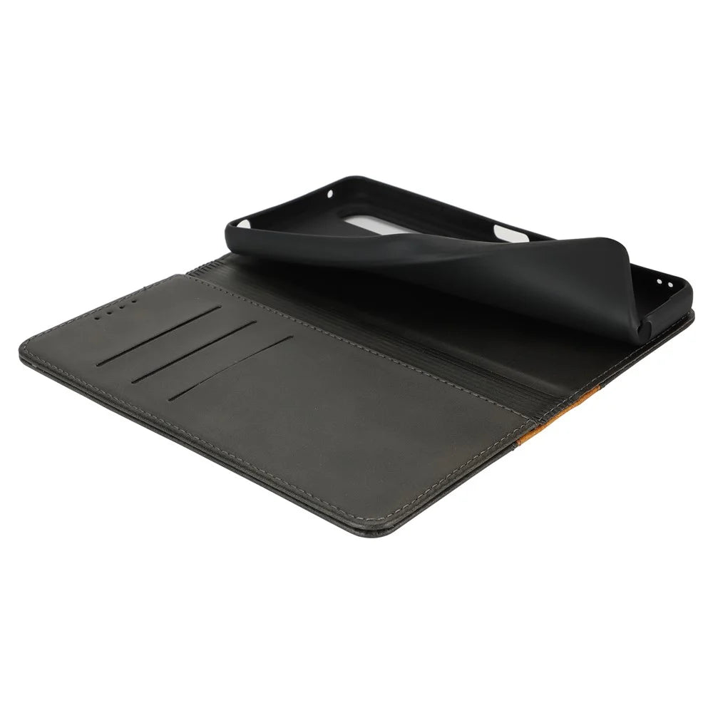 For Sony Xperia 1 VI Case Calf Texture 3 Card Slots Color Splicing Leather Phone Cover - Black+Yellow - 7