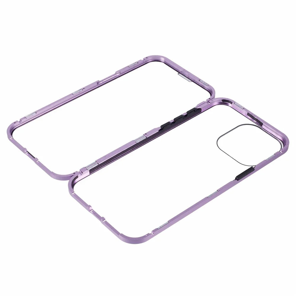 For iPhone 16 Pro Max Full Body Case Magnetic Tempered Glass Double-Sided Phone Case - Purple - 5