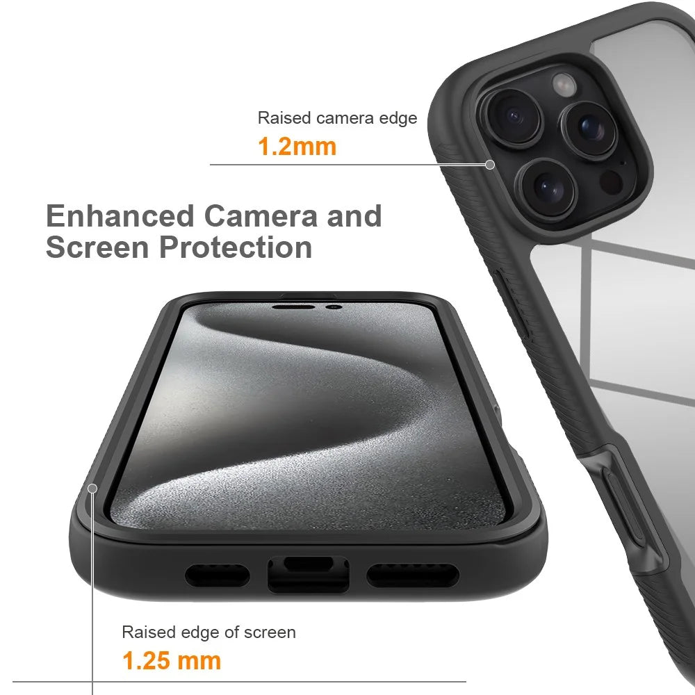 For iPhone 16 Pro Max Case PC+TPU Clear Phone Cover with PET Screen Film - Black - 3