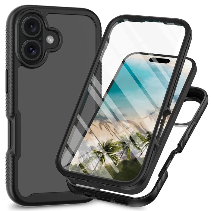 For iPhone 16 Plus Case PC+TPU Clear Phone Cover with PET Screen Film - Black - 1