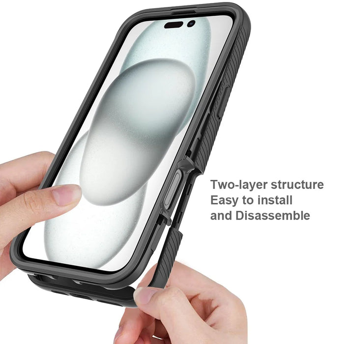 For iPhone 16 Plus Case PC+TPU Clear Phone Cover with PET Screen Film - Black - 2