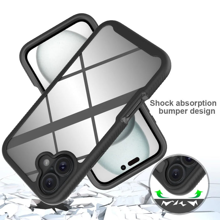 For iPhone 16 Plus Case PC+TPU Clear Phone Cover with PET Screen Film - Black - 4
