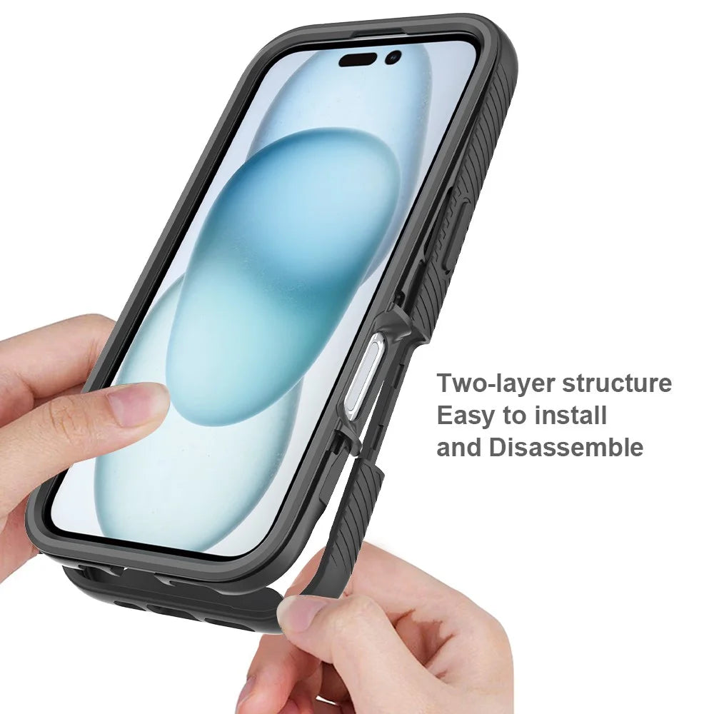 For iPhone 16 Case PC+TPU Clear Phone Cover with PET Screen Film - Black - 2