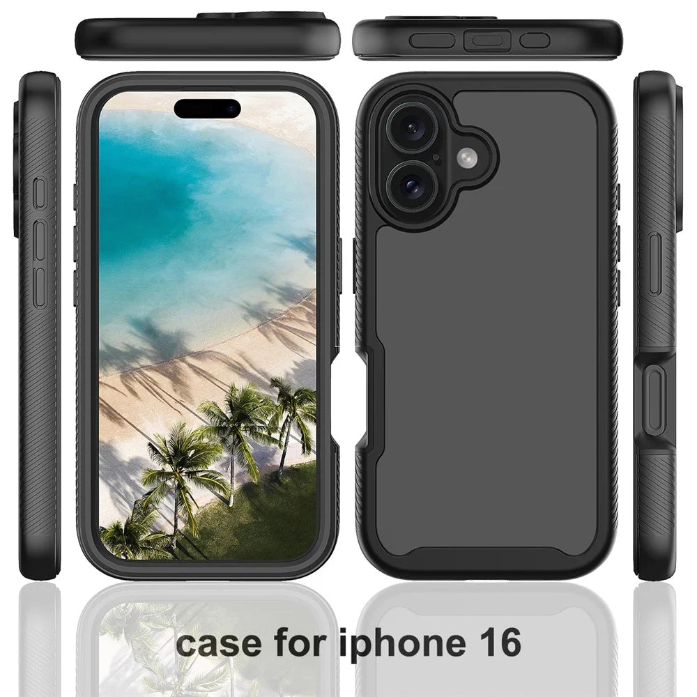 For iPhone 16 Case PC+TPU Clear Phone Cover with PET Screen Film - Black - 5