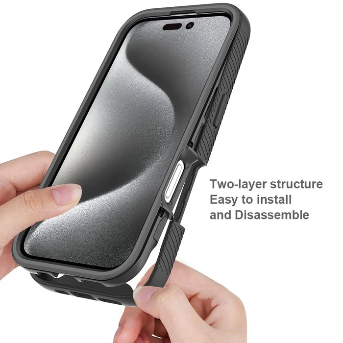For iPhone 16 Pro Case PC+TPU Clear Phone Cover with PET Screen Film - Black - 2