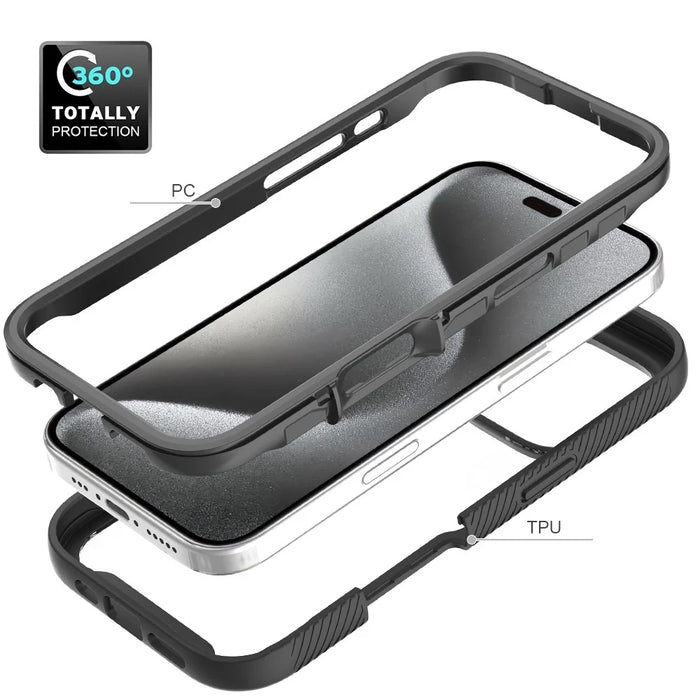 For iPhone 16 Pro Case PC+TPU Clear Phone Cover with PET Screen Film - Black - 4