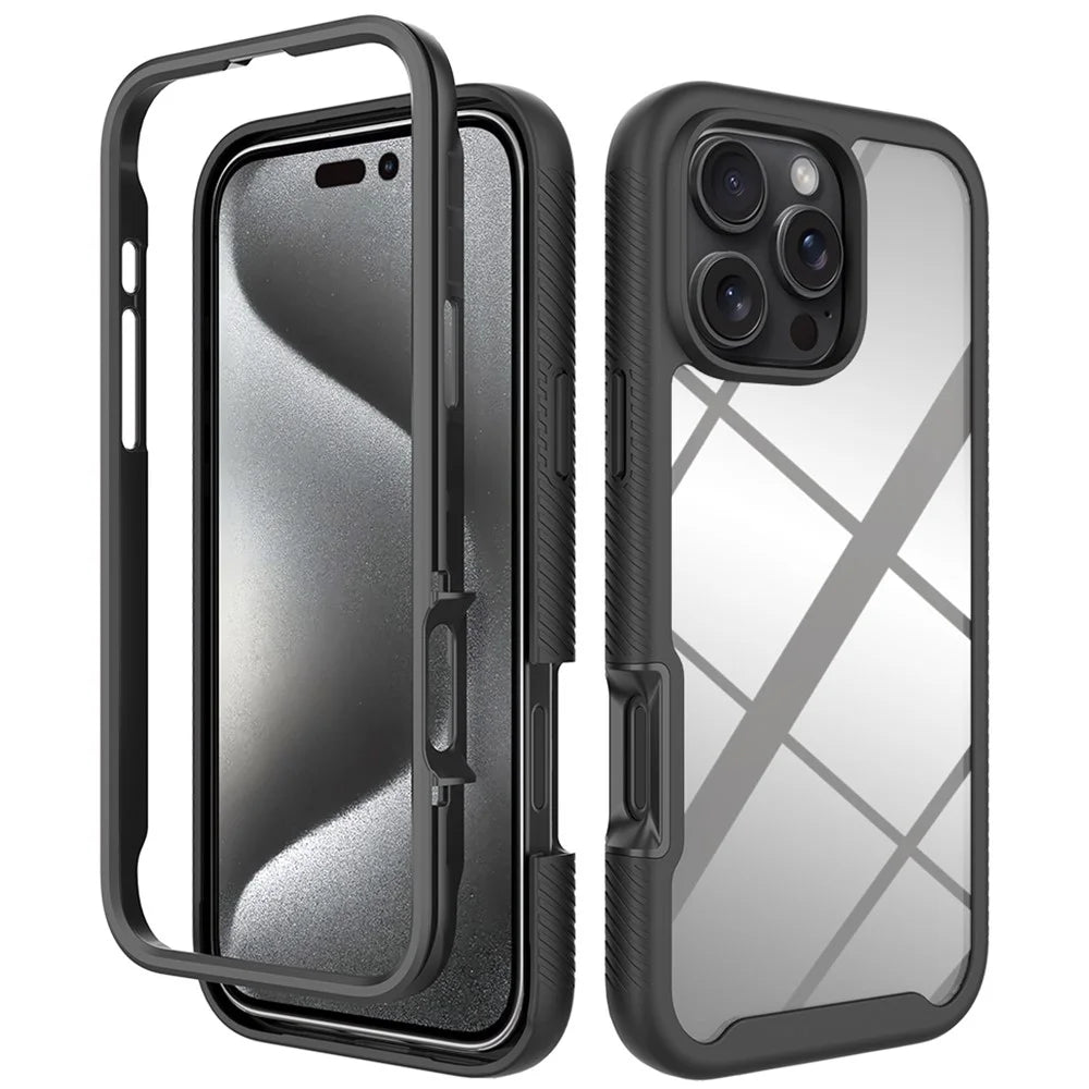 For iPhone 16 Pro Max  Case Anti-Drop 2-in-1 PC+TPU Phone Cover - Black - 1