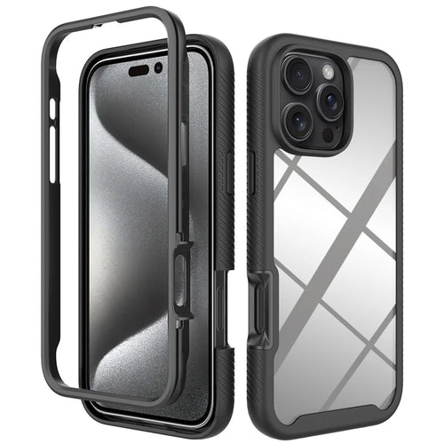 For iPhone 16 Pro Max  Case Anti-Drop 2-in-1 PC+TPU Phone Cover - Black - 1