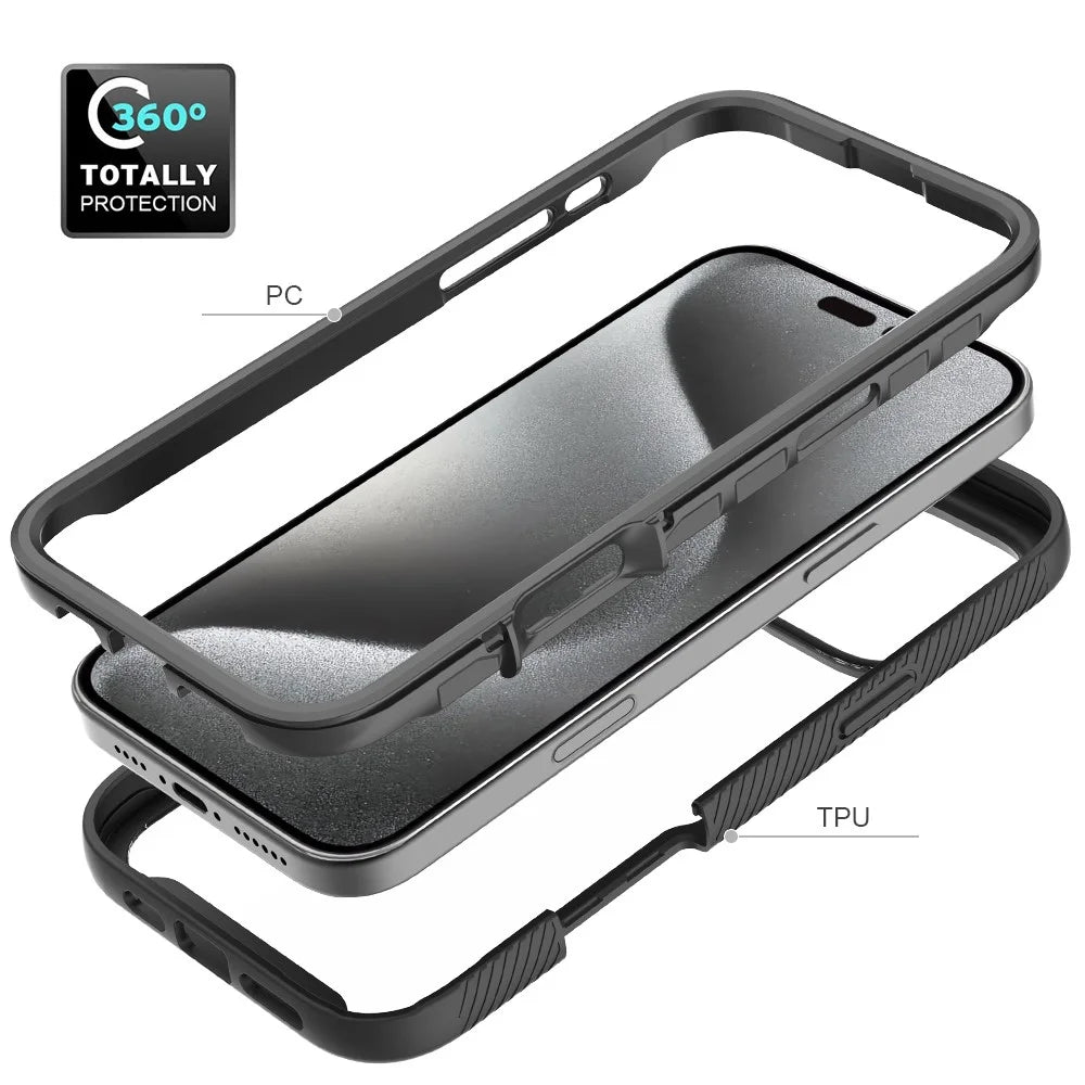 For iPhone 16 Pro Max  Case Anti-Drop 2-in-1 PC+TPU Phone Cover - Black - 4