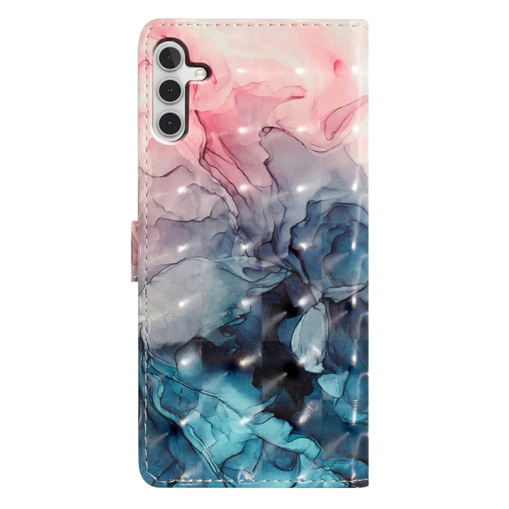 For Samsung Galaxy A16 5G / A16 4G Case PU Leather 3D Pattern Printing Wallet Phone Cover - Pink Blue Marble - 6