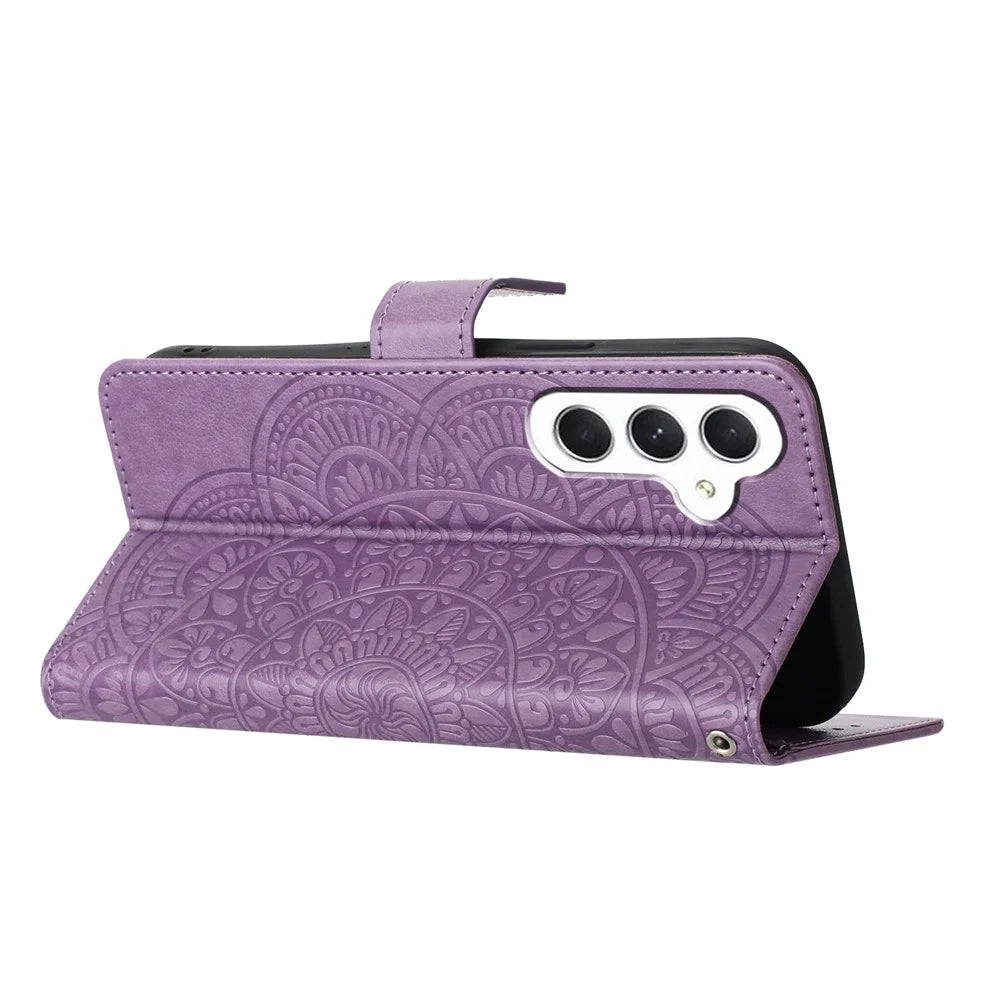For Samsung Galaxy A16 5G / A16 4G Leather Case with Card Slots Mandala Pattern Phone Cover Stand - Purple - 3