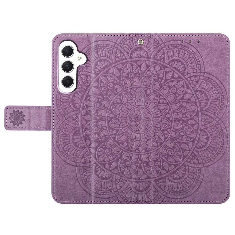 For Samsung Galaxy A16 5G / A16 4G Leather Case with Card Slots Mandala Pattern Phone Cover Stand - Purple - 6