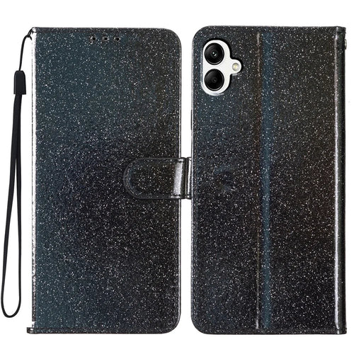 For Samsung Galaxy A06 4G Wallet Case Glitter Anti-Scratch Leather Phone Cover Stand - Black - 1