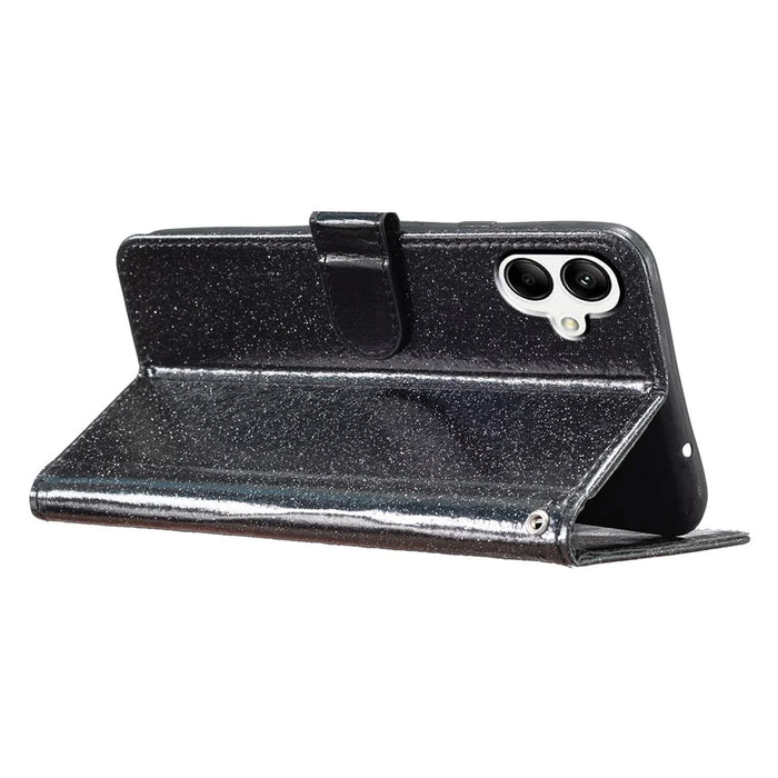 For Samsung Galaxy A06 4G Wallet Case Glitter Anti-Scratch Leather Phone Cover Stand - Black - 4