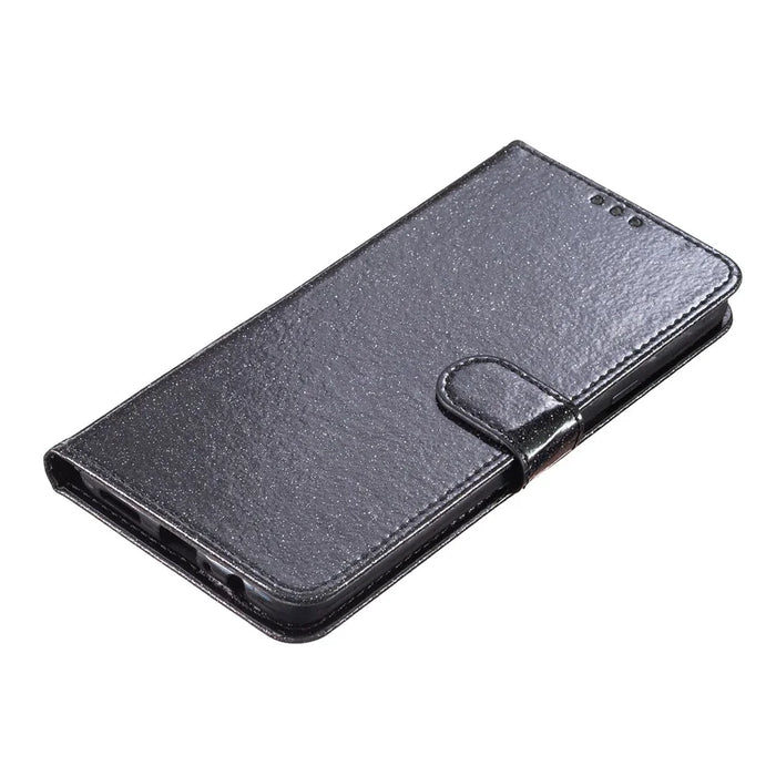 For Samsung Galaxy A06 4G Wallet Case Glitter Anti-Scratch Leather Phone Cover Stand - Black - 5