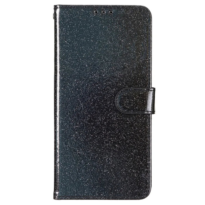 For Samsung Galaxy A06 4G Wallet Case Glitter Anti-Scratch Leather Phone Cover Stand - Black - 6