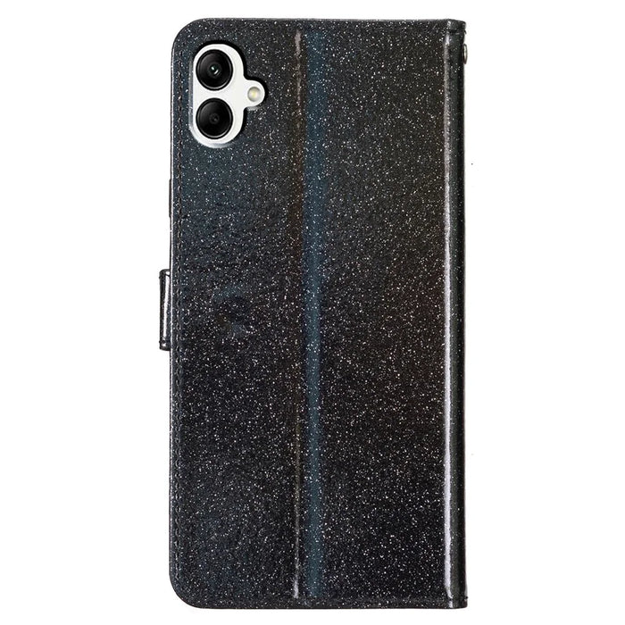 For Samsung Galaxy A06 4G Wallet Case Glitter Anti-Scratch Leather Phone Cover Stand - Black - 7