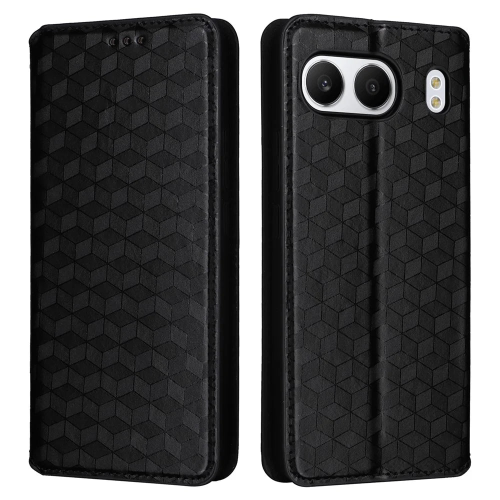 For OnePlus Nord 4 Wallet Case Rhombus Imprinted Leather Phone Cover - Black - 1