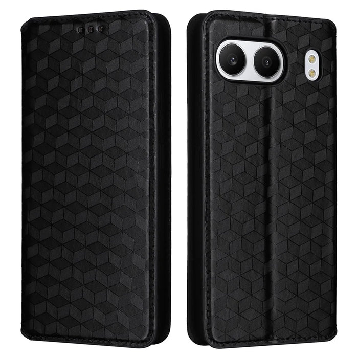 For OnePlus Nord 4 Wallet Case Rhombus Imprinted Leather Phone Cover - Black - 1